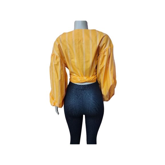 Acler Wyatt Exaggerated Long Puff Sleeve Tie Front Wrap Blouse Size 6 - Picture 4 of 8